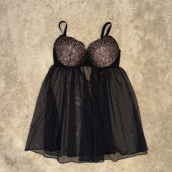 Victoria's Secret Other - Victoria’s Secret Black Lace-Overlay Babydoll Nightdress - 34D